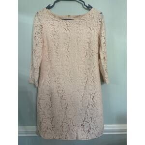 Vince Camuto Lace Shift Dress | Blush Pink Floral Lace | 3/4 Sleeve | Size 8